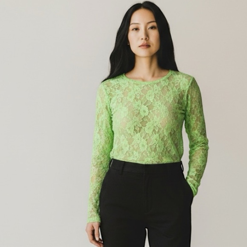 BKE Sheer Lace Top Long Sleeve SMALL